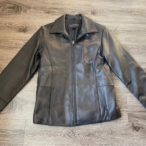 Black leather jacket with tag